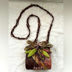 EUVC Stunning Beaded MARY FRANCES Orchid Bag/Clutch.